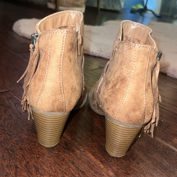 Índigo brown suede ankle boots chunky heel fringe & buckle side zip up size 7 - Picture 7 of 12